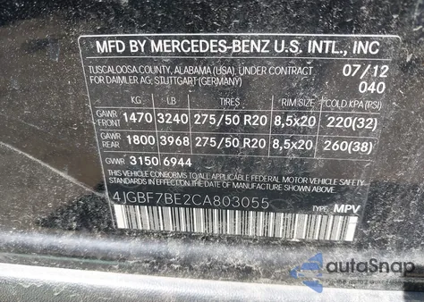 2012 Mercedes-Benz Gl 450 4Matic from USA, damaged, VIN 4JGBF7BE2CA803055